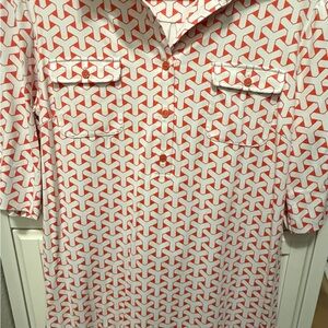 J. McLaughlin Geometric Red and White Button-Down Shirt